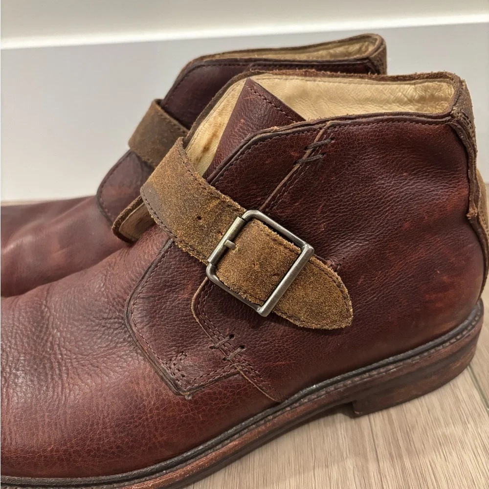 UGG Men's Brown Leather Ankle Boots size 12 buckle strap